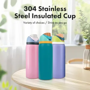 32oz Stainless Steel Insulated Water Bottle Bounce Lid Portable Travel Mug (Pink)