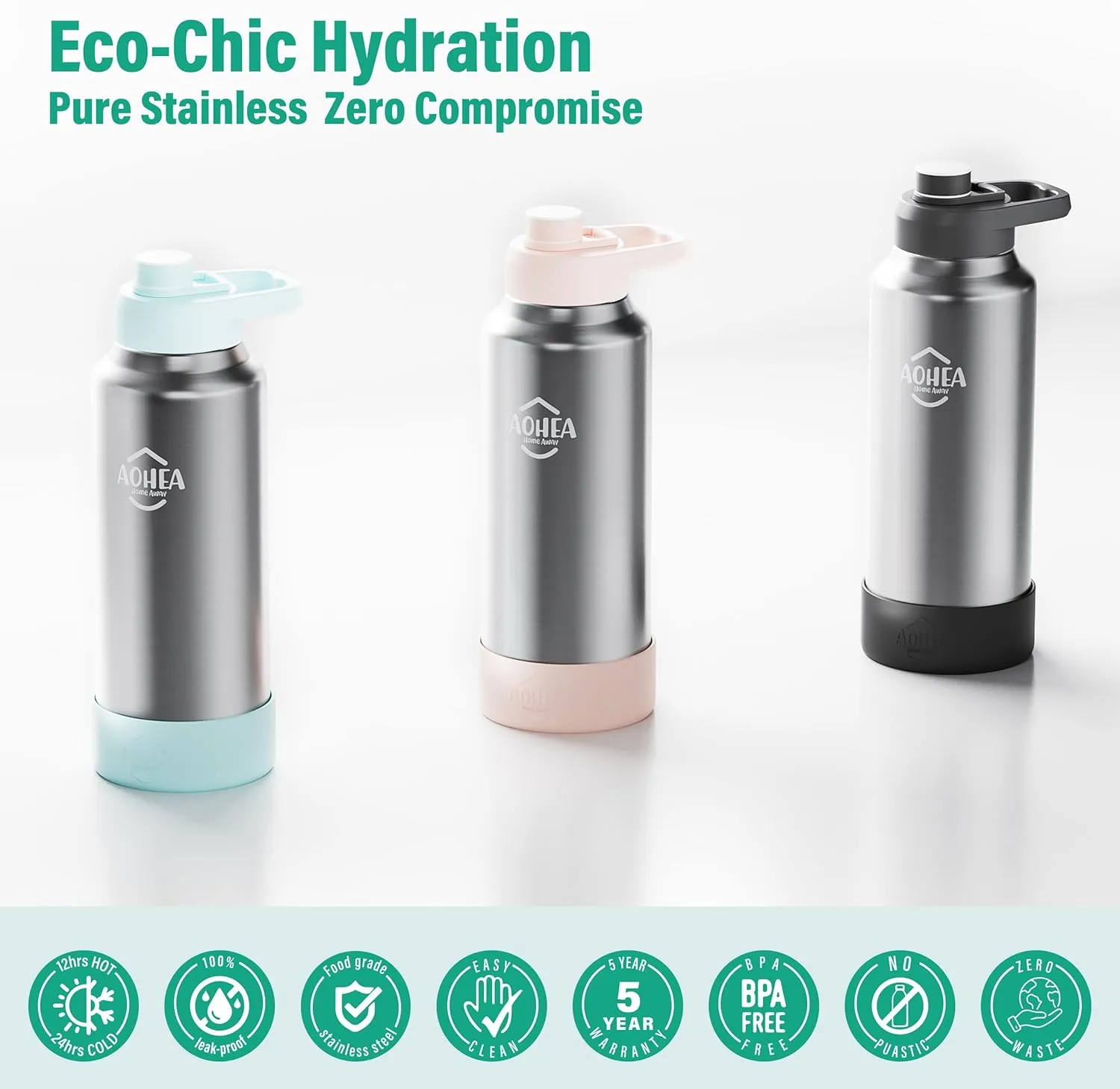 32oz（26 6） oz Insulated Water Bottle with straw and Hidden storage（6oz）, Stainless Steel Double Walled Vacuum Sports Water Bottle with 2 Lids for Gym Camping Hiking (Blue, 32oz)