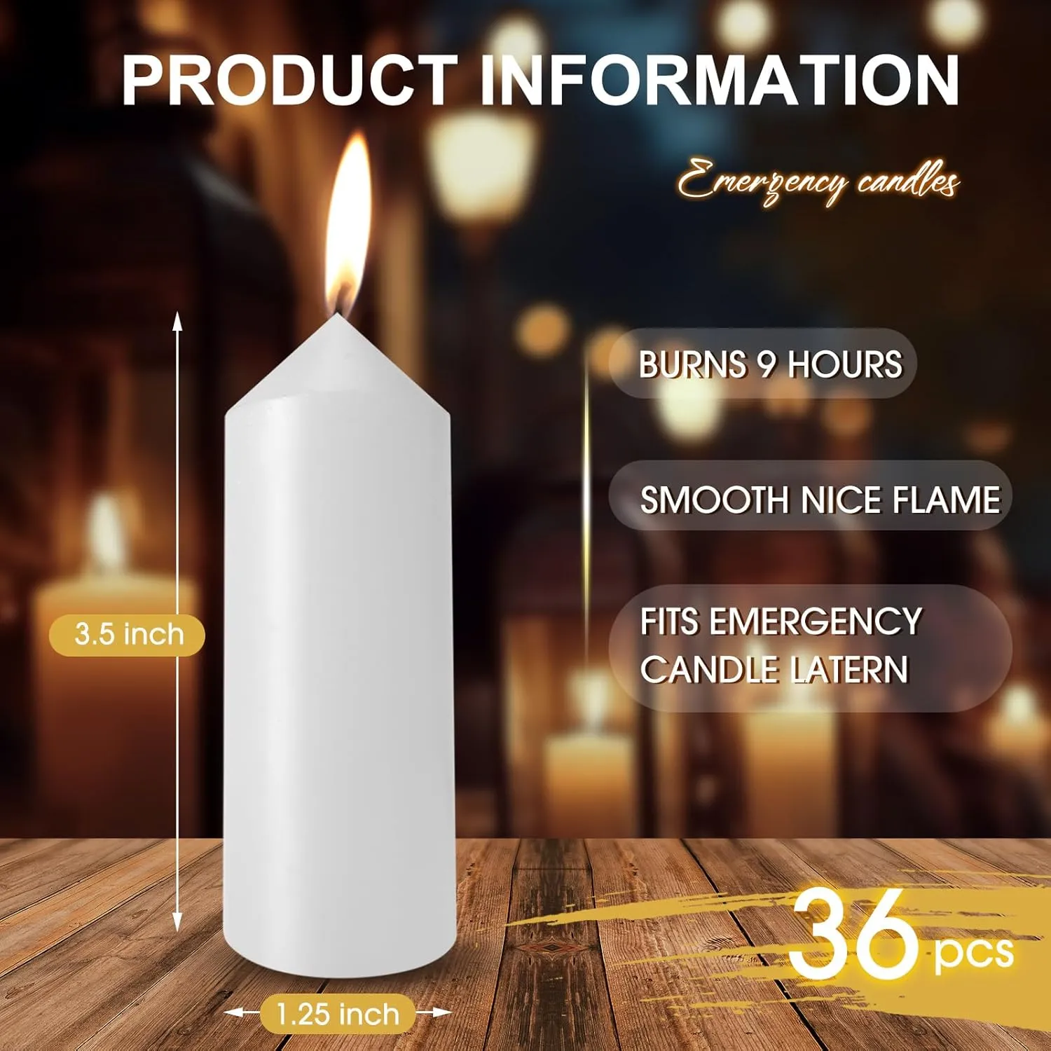 36 Pack 9-Hour Emergency Candles Long Burning Survival Candles Compatible with Lantern for Outdoor Camping Power Outage Emergency Survival Preparedness (Lantern Not Included)