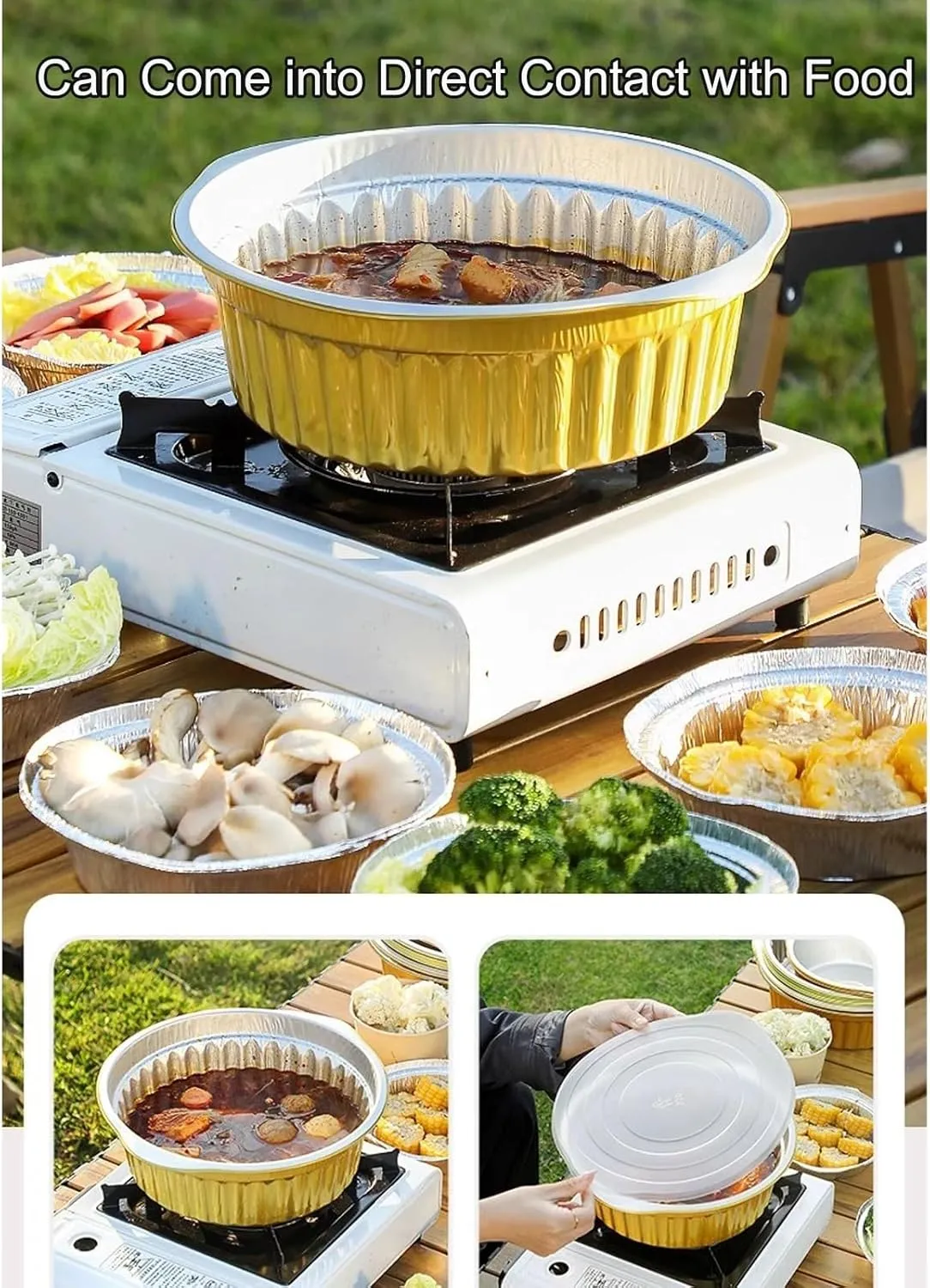 3/6 pcs Aluminum Foil Pans with Lids, Camping Pan, Disposable Camping Pot for Outdoor Cooking, Meal Prep, Oven, Freezer and Microwave