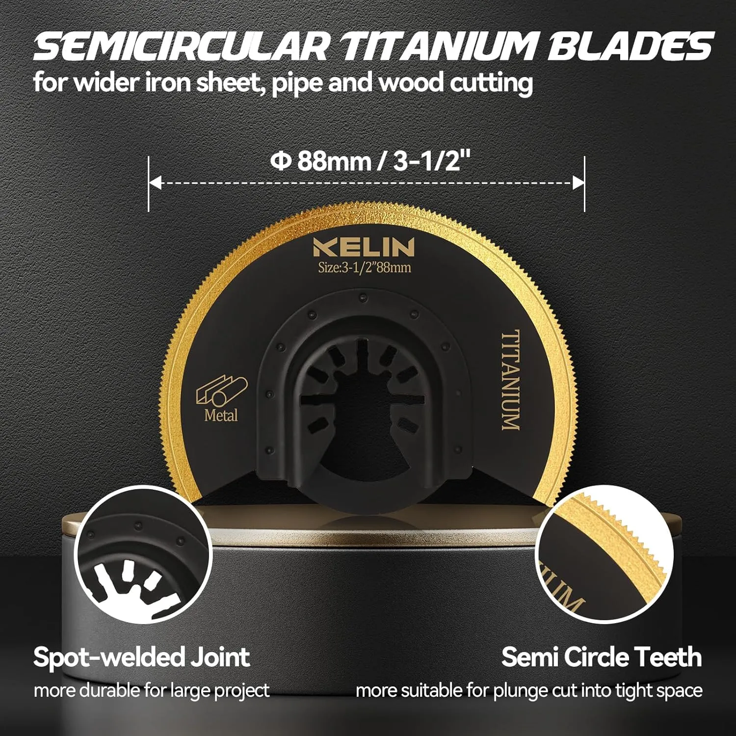 36 PCSTitanium Oscillating Tool Saw Blades with Stainless Steel Scraper and Semicircle Blades Kit, Universal Multi Tool Blades for Light Metal Sheet Pipe and Wood (NOT for Star Lock Interface)