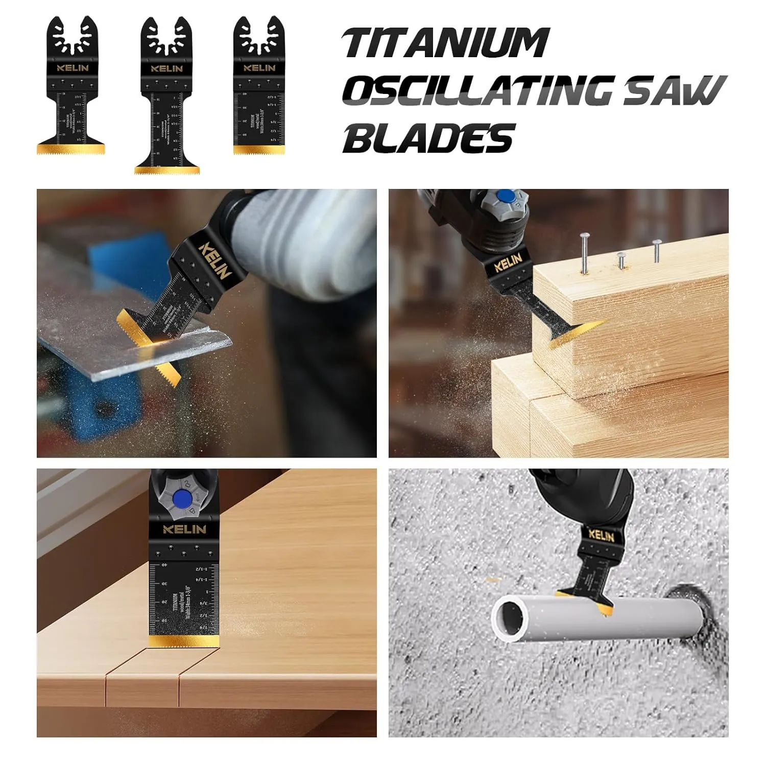 36 PCSTitanium Oscillating Tool Saw Blades with Stainless Steel Scraper and Semicircle Blades Kit, Universal Multi Tool Blades for Light Metal Sheet Pipe and Wood (NOT for Star Lock Interface)