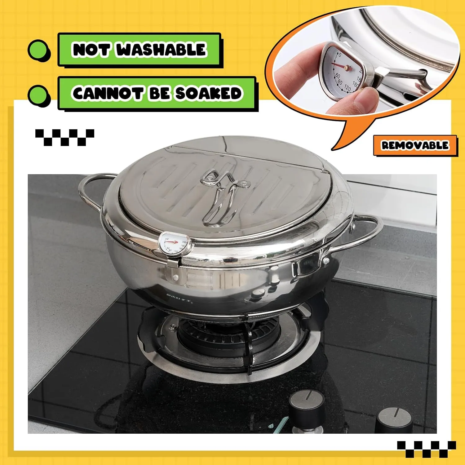 3.6 Qt (3.4 L) Deep Fryer Pot 304 Stainless Steel Tempura Frying Pot with Lid and Oil Drain Rack Japanese Deep Fryer Pan with Temperature Control for Kitchen French Fries, Chicken