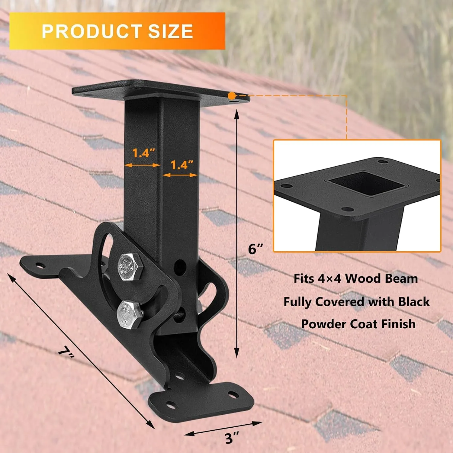 3Pcs Adjustable Roof Riser Beam Brackets, Heavy Duty Metal Black Roof Mount Brackets for Pergola Gazebo Hardware
