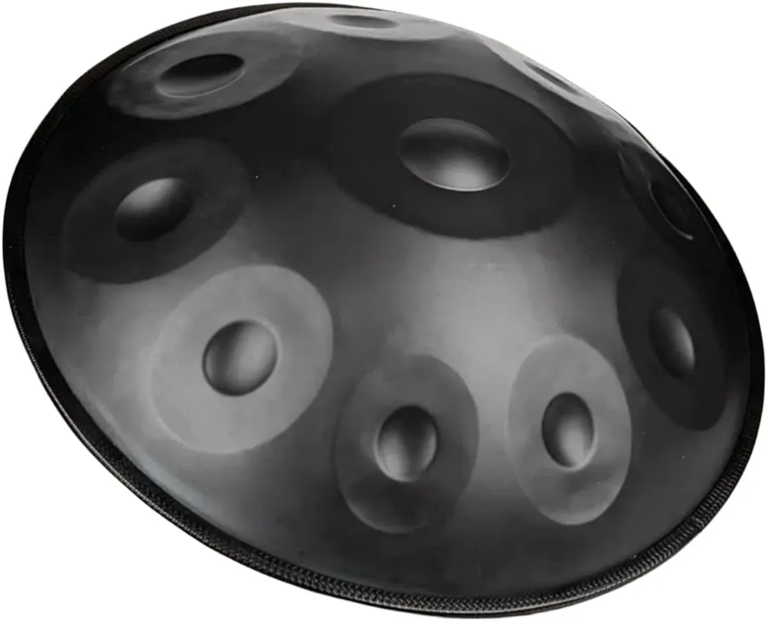440HZ Tambourine drum in 22inch D Minor 9Notes, 10Notes, 12Notes Steel Tongue Hand Pan Drum instrument with Soft Hand Pan Bag, hand pan Mallet,Hand pan Stand,Dust-free Cloth (Black 10 notes hand pan)