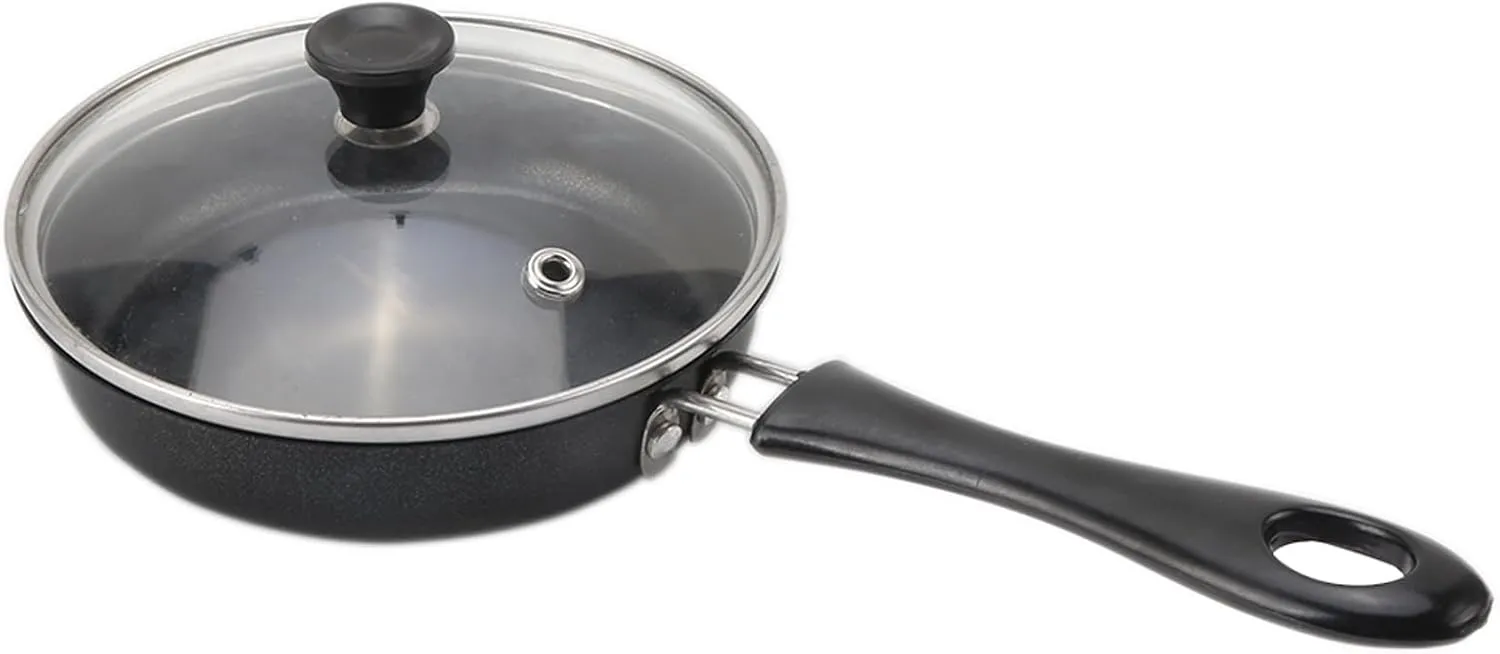 4.7inch Mini Egg Frying Pan, Stainless Steel Fry Pan, Single Serve Omelette Pan, Non Stick Small Fry Pan with Heat-Resistant Handle and Lid, Healthy Maifan Stone Coating (12CM)