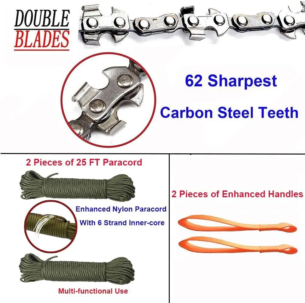 48 Inch High Reach Tree Limb Hand Rope Chain Saw for Tree Trimming-Upgraded Pocket Manual Chainsaw with 62 Sharp Blades on Both Sides for Gardening Camping Survival Gear