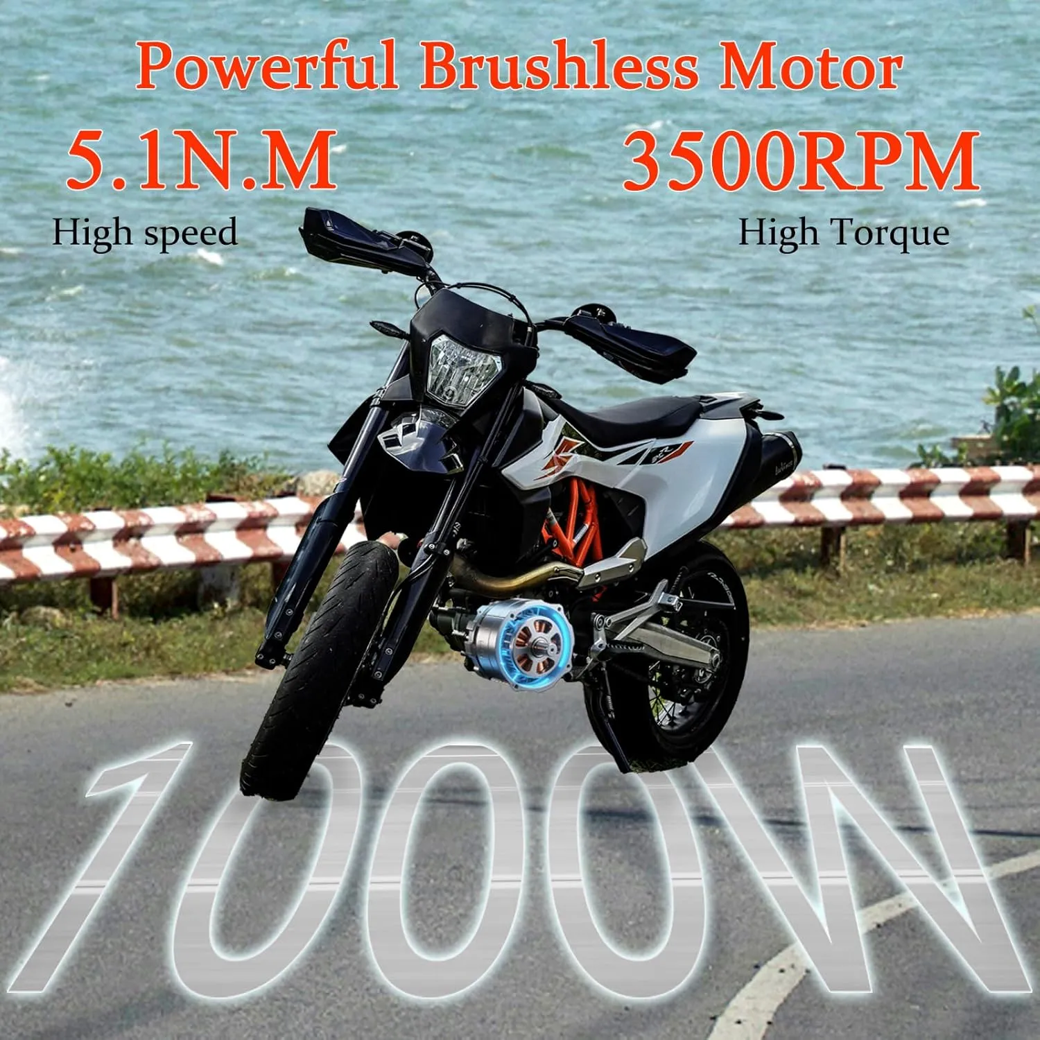 48V Motor Kit 1000W 3500RPM Electric Dirt Bike Motor-20.8A Electric Scooter Motor 5.1N.M Go Kart Electric Motor Without Bracket, Reverse Ebike Throttle with Key Foot Pedal