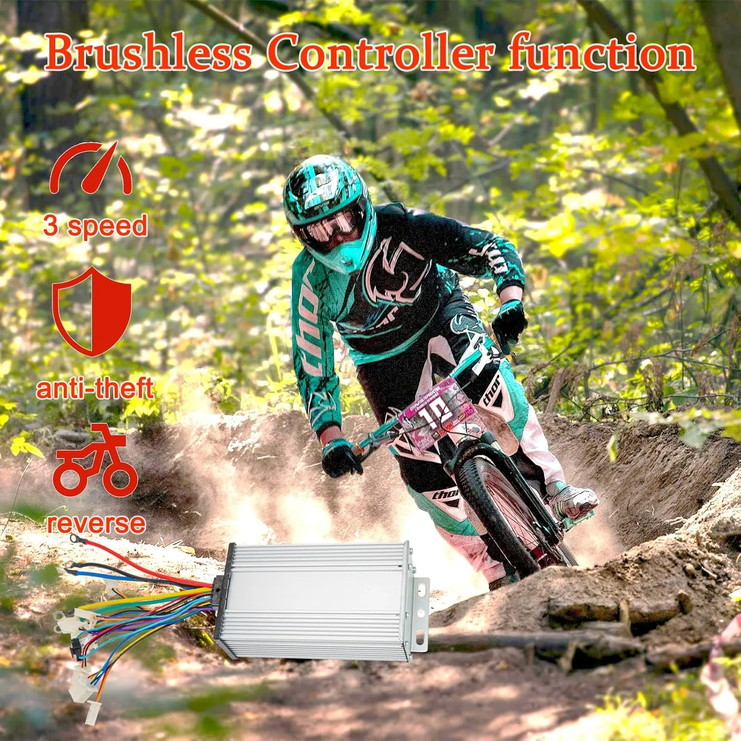 48V Motor Kit 1000W 3500RPM Electric Dirt Bike Motor-20.8A Electric Scooter Motor 5.1N.M Go Kart Electric Motor Without Bracket, Reverse Ebike Throttle with Key Foot Pedal