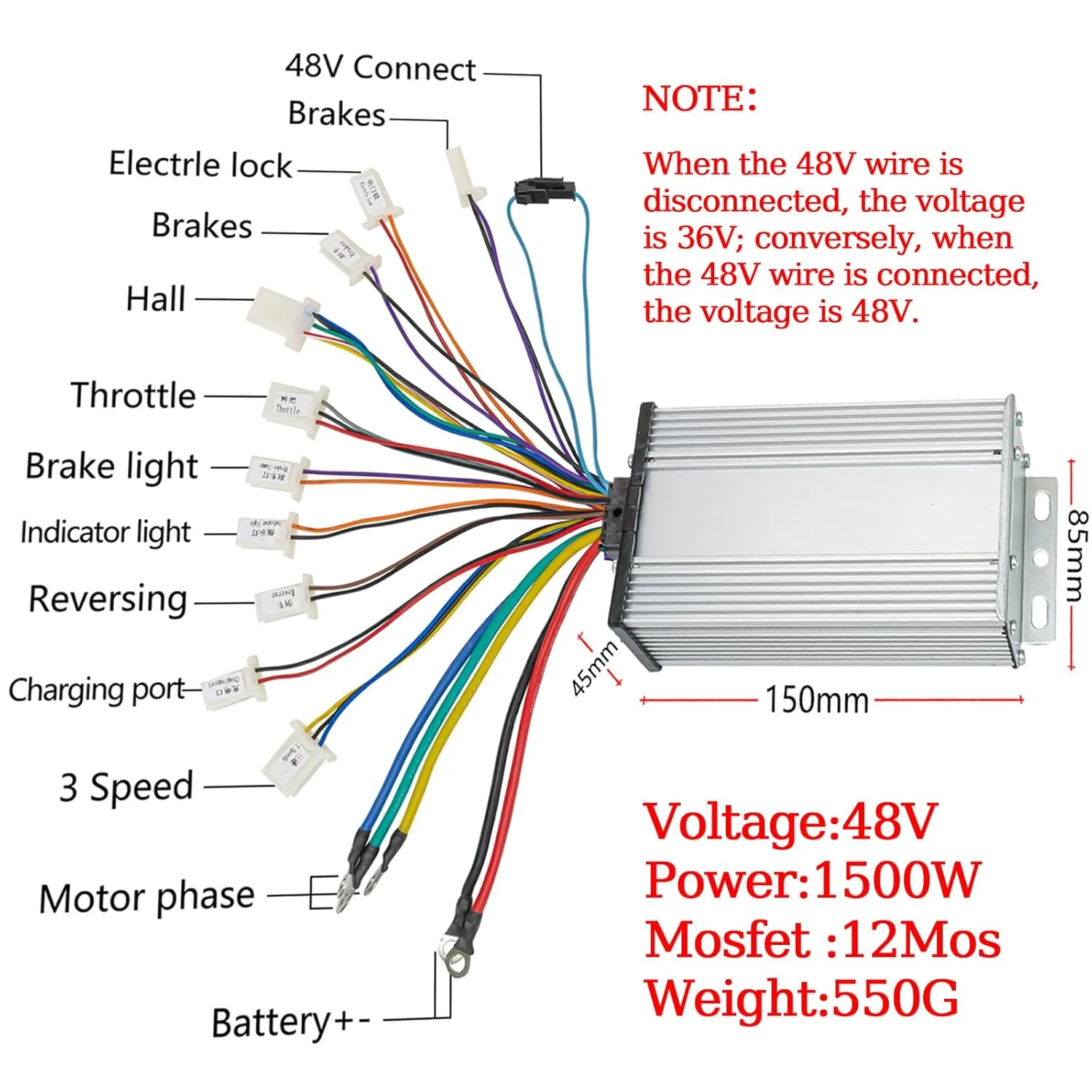 48V Motor Kit 1000W 3500RPM Electric Dirt Bike Motor-20.8A Electric Scooter Motor 5.1N.M Go Kart Electric Motor Without Bracket, Reverse Ebike Throttle with Key Foot Pedal