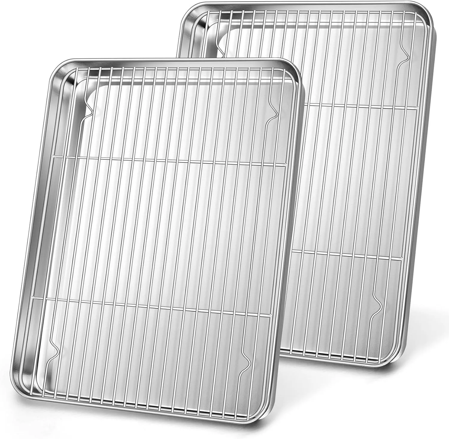 4Pcs Baking Sheet Pan with Rack Set, Joyfair Stainless Steel Oven Rectangular Pans Tray & Cooling Racks for Cookie/Jelly Roll/Bacon, Commercial Metal & Rust-free, Dishwasher Safe (16 Inch)