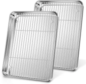 4Pcs Baking Sheet Pan with Rack Set, Joyfair Stainless Steel Oven Rectangular Pans Tray & Cooling Racks for Cookie/Jelly Roll/Bacon, Commercial Metal & Rust-free, Dishwasher Safe (16 Inch)