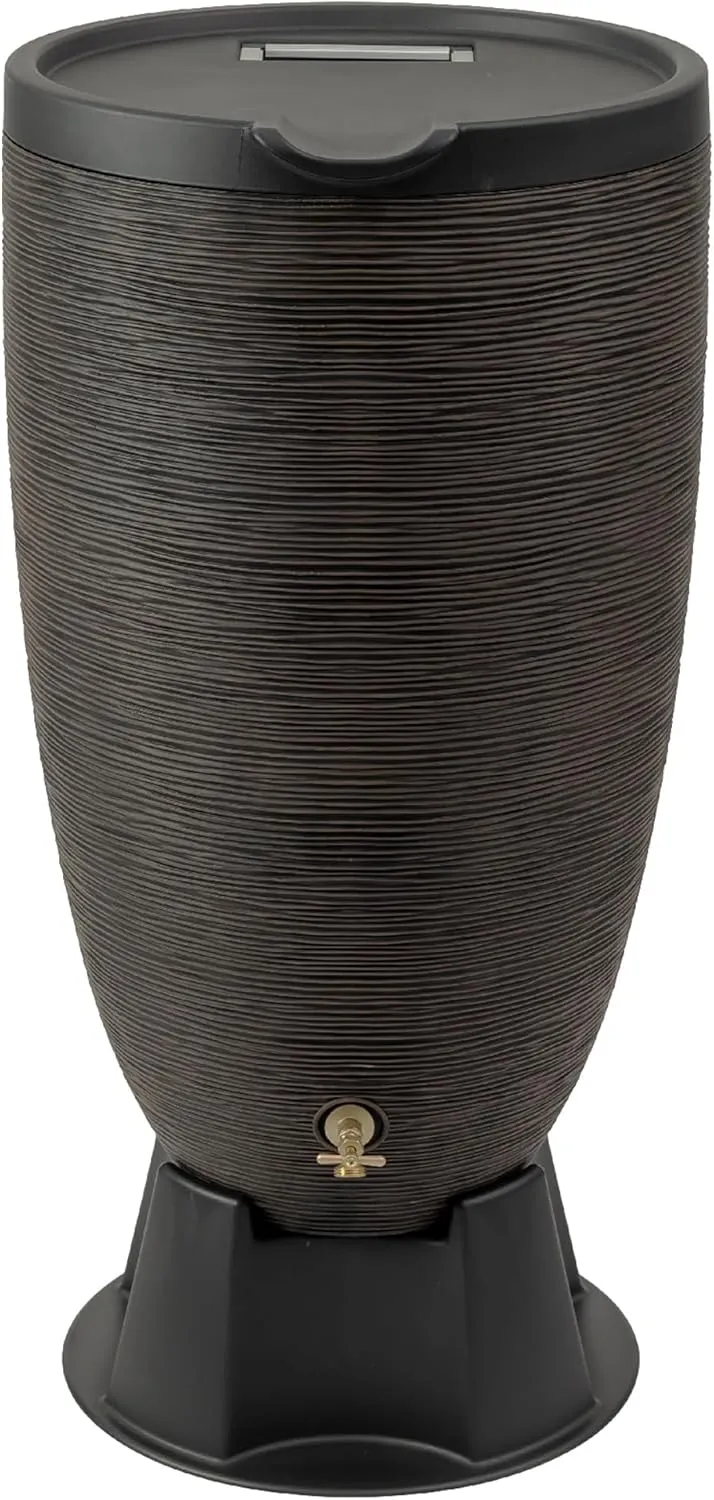 50-Gallon Newport Rain Barrel with Stand and Removable Lid, Bronze Color