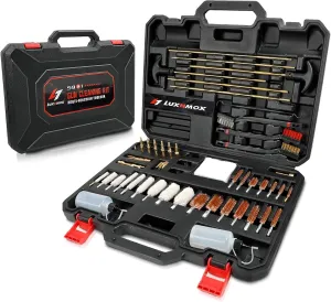 59-in-1 Universal Hunting Rifle Pistol Gun Cleaning Kit for All Shotguns - Carrying Case Including Cotton Mop, Bronze Brushes, Brass Jags, Brass Rods, Empty Oil Bottles (Black)