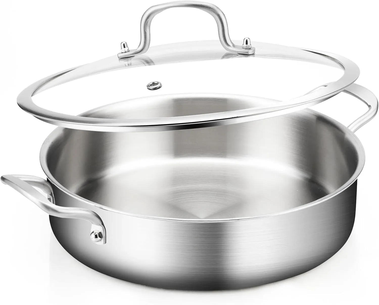 5QT Saute Pan with Lid, 3-Ply Frying pan with Lid large skillet with lid, 12inch Deep Fry Pan, Healthy 18/10 Frying Pan Stainless Steel, Oven & Dishwasher Safe