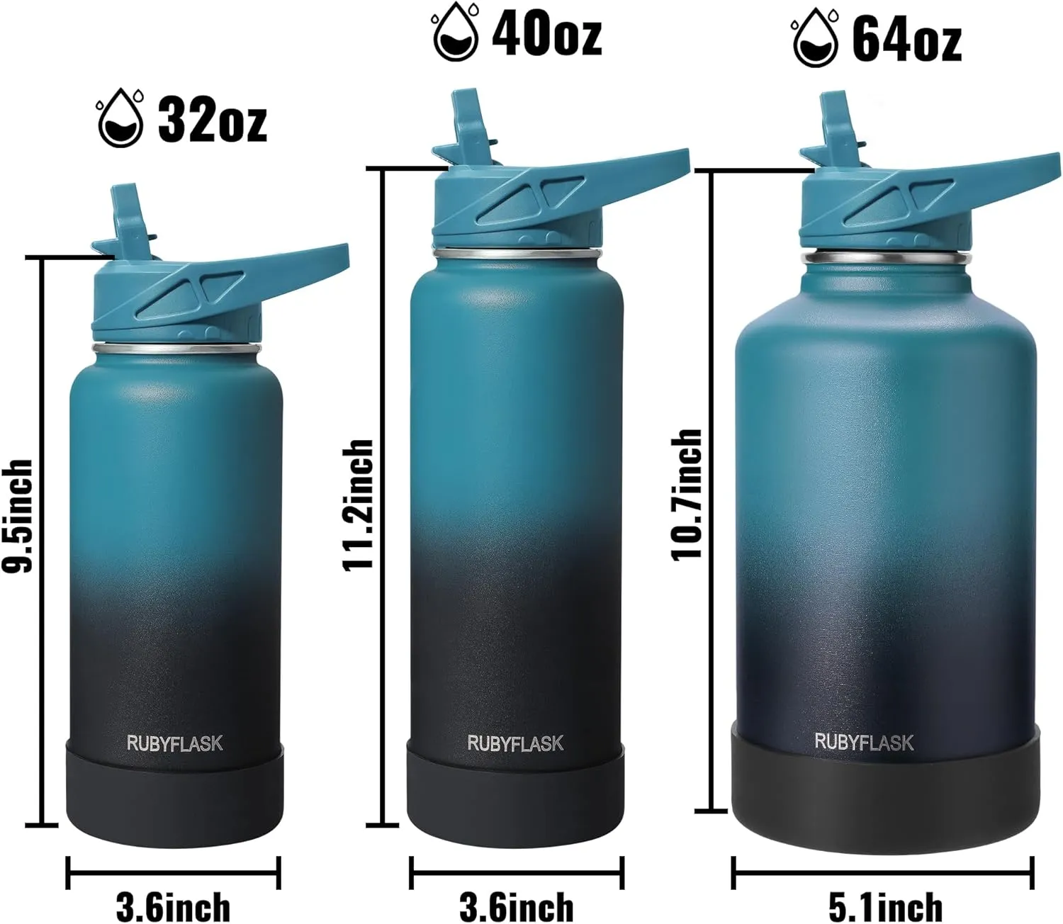 64oz Insulated Water Bottle with Straw, Half Gallon Stainless Steel Vacuum Water Jug, Large Thermos Water Bottle Flask with Leakproof 3 Lids for Travel, Camping, Gym Sports Navy
