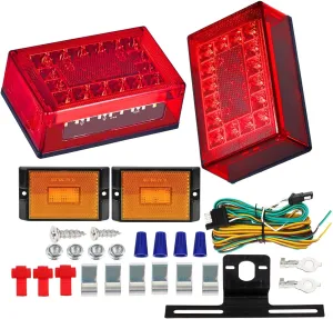 6inch Boat Trailer Lights LED Kit, Submersible Trailer Light Rectangular Stop Turn Tail License Plate Boat Trailer Light kit w/Amber Marker Lights, 25ft Wiring Harness