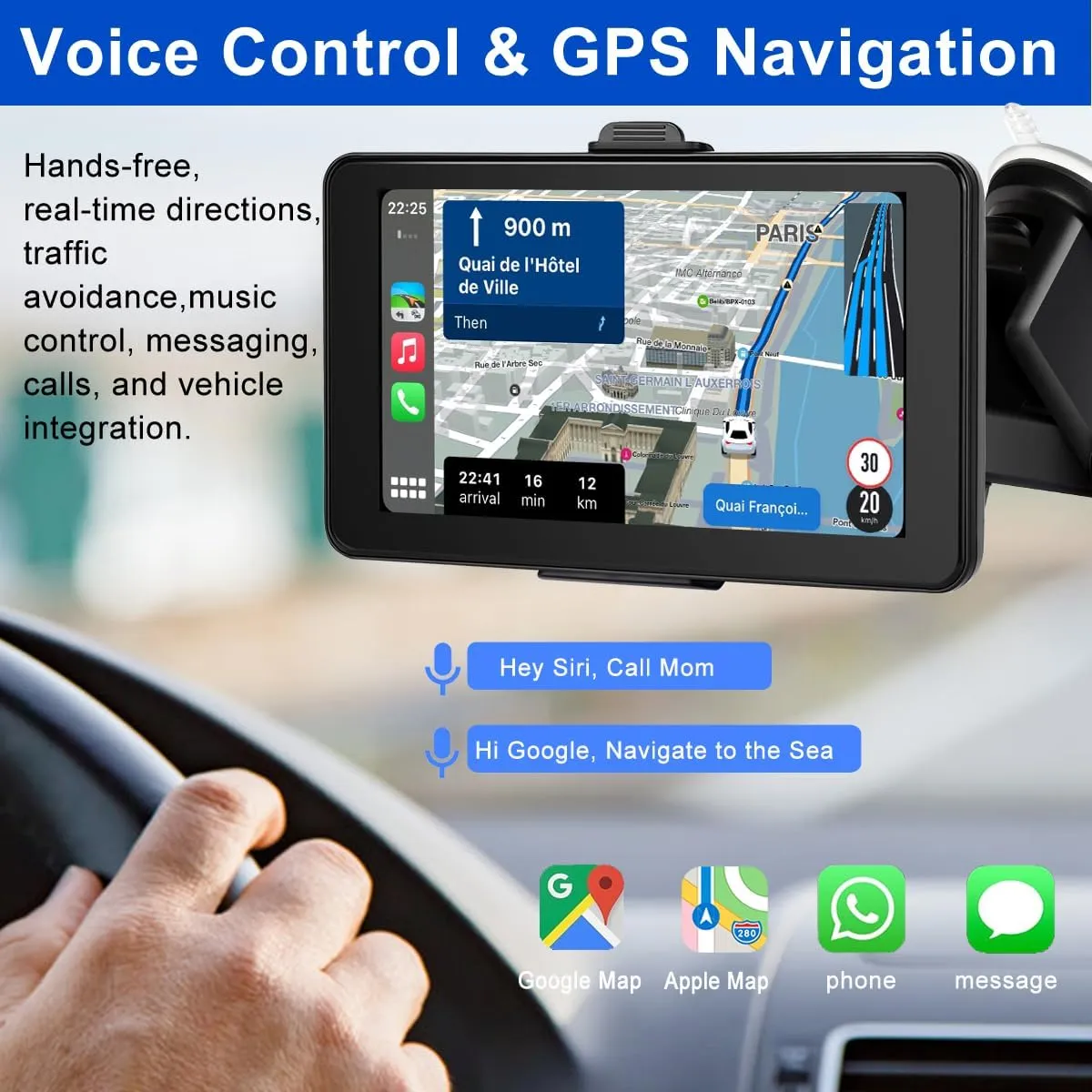 7-inch Portable Carplay Screen for Car Compatable with Apple CarPlay and Android Auto,Wireless Car Play Unit with GPS Navigation,Bluetooth,Mirror Link,Touch Screen for All Vehicles (7Inch)