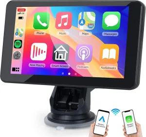 7-inch Portable Carplay Screen for Car Compatable with Apple CarPlay and Android Auto,Wireless Car Play Unit with GPS Navigation,Bluetooth,Mirror Link,Touch Screen for All Vehicles (7Inch)