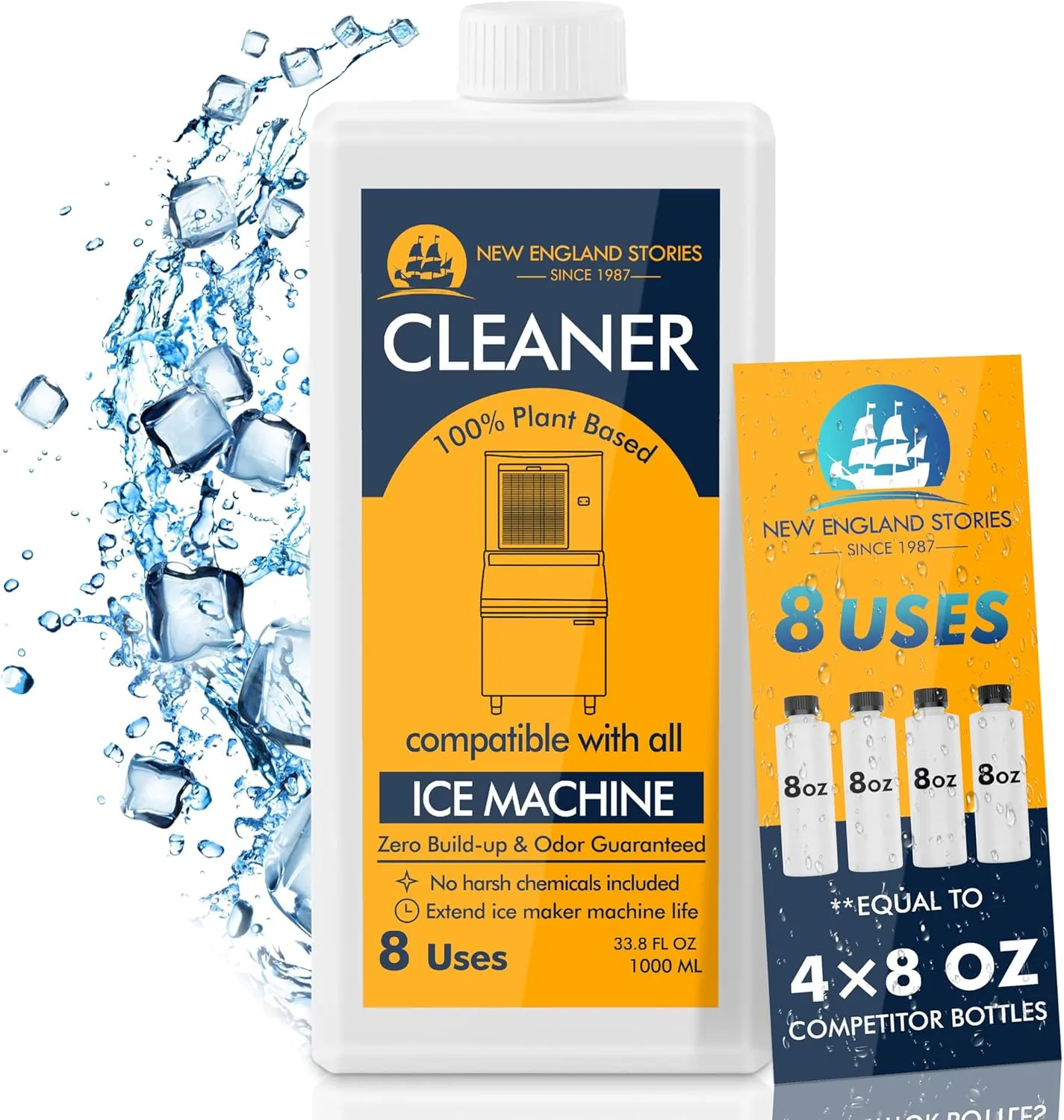 8 Uses Ice Machine Cleaner Maker Descaler, 32 fl oz Nickel Safe Ice Maker Cleaner Solution - Cleaning Kit Compatible with Major Brands (GE Opal, Whirlpool 4396808, Scotsman, Manitowoc, Hoshizaki)
