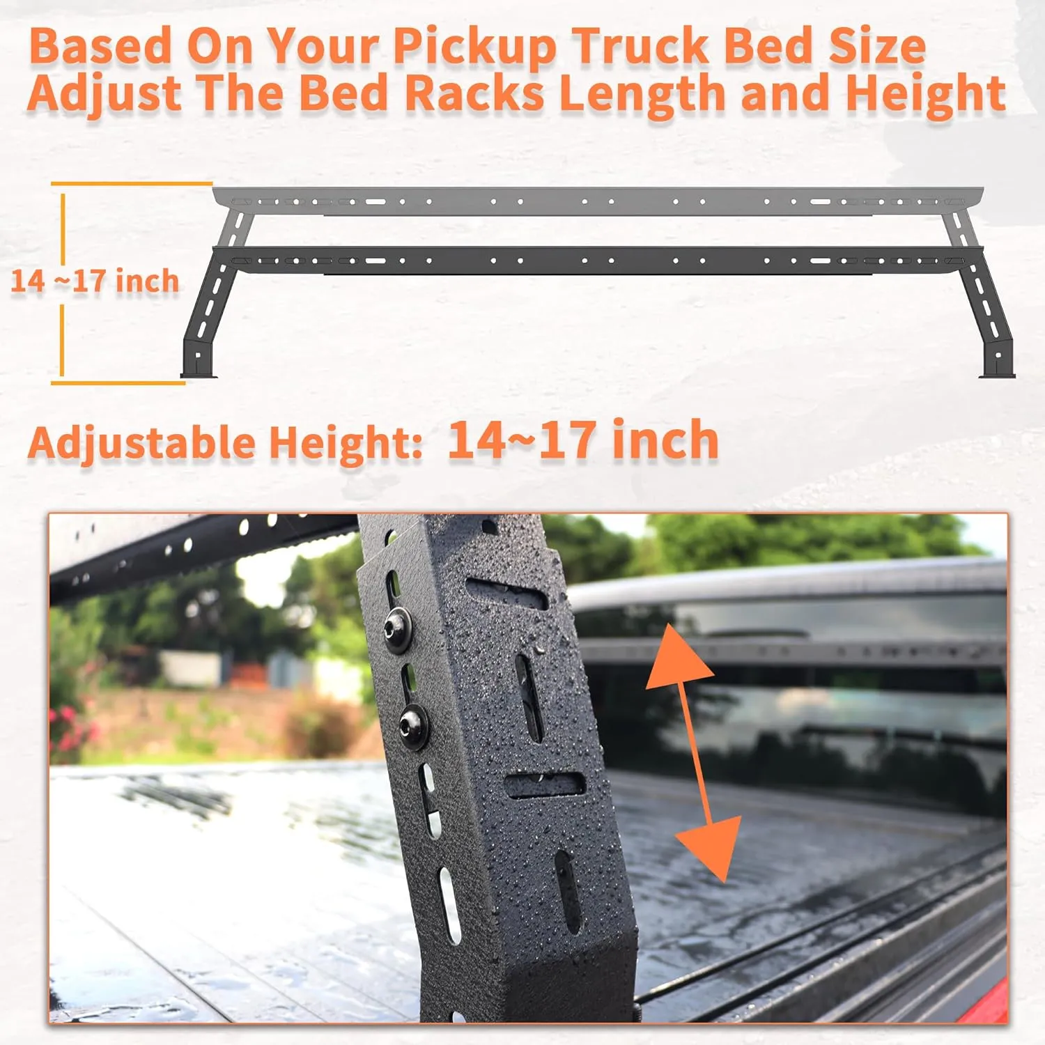 800 Lbs Load Capacity Adjustable 14'' to 17'' High Truck Bed Racks Low Profile for Gladiator JT Tacoma Frontier GMC Canyon Colorado Ranger Maverick Ridgeline Amarok Ladder Rack