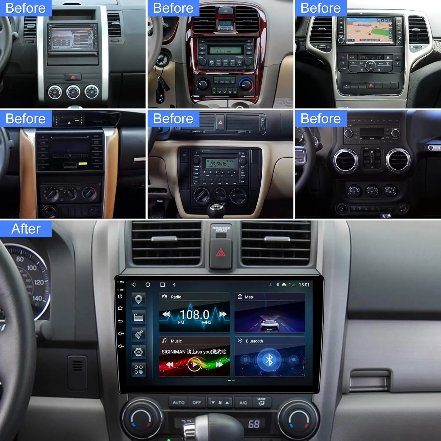 9 Inch Touch Screen Android 13 Car Stereo Universal Double Din Car Radio Wireless Carplay and Android Auto GPS Navigation Bluetooth/Multimedia Player/WiFi/USB/Backup Camera