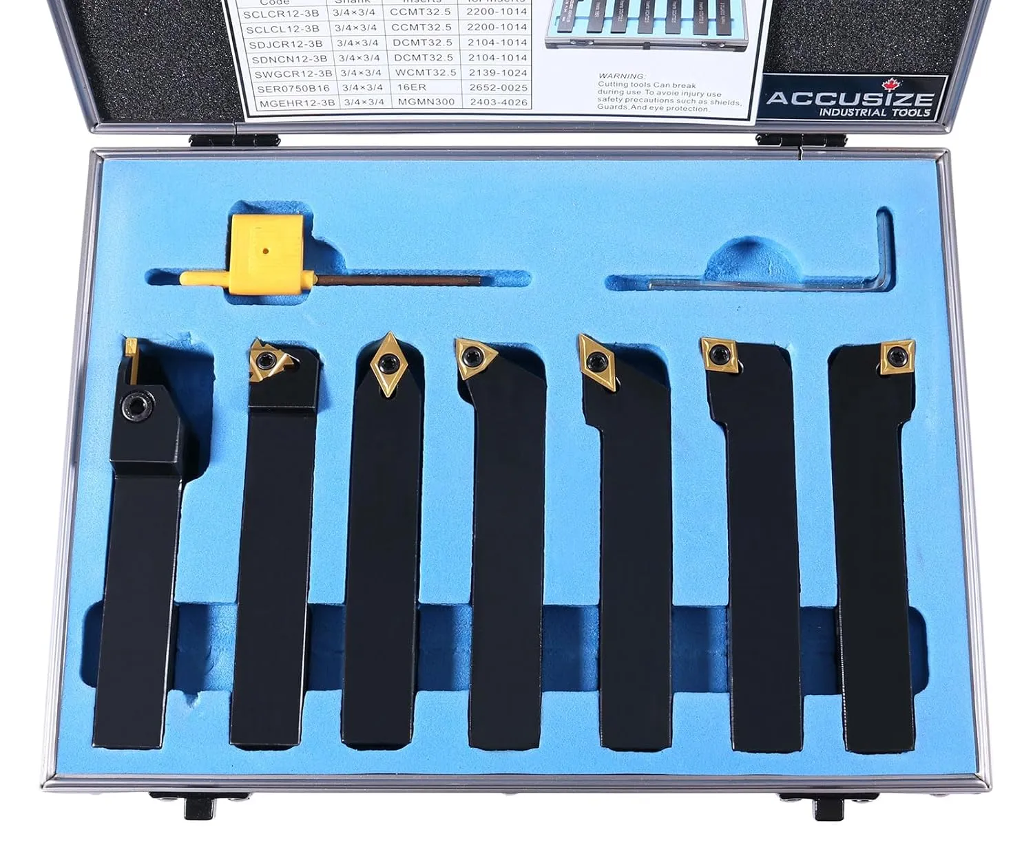 Accusize Industrial Tools 3/4'' Shank 7 Pc Indexable Carbide Turning Tool Set in Fitted Box, 2387-2006