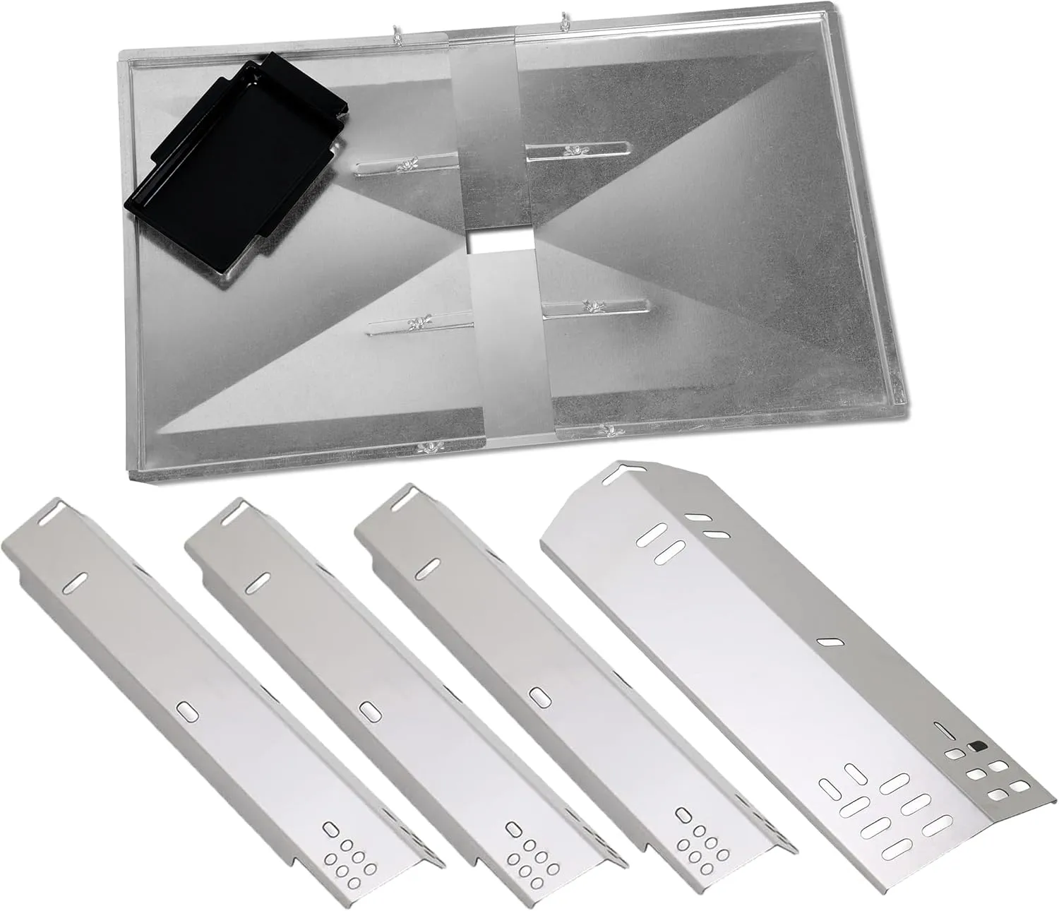 Adjustable Grease Tray (24"-27") and Set of 4 Heat Plates for Dyna Glo DGH450CRP, DGH450CRP-D, DGH450CRN, DGH451CRP, DGH451CRP-D, Dyna Glo Grill Replacement Parts, Dyna Glo 4 Burner Grill Drip Pan