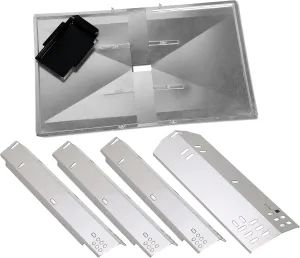 Adjustable Grease Tray (24"-27") and Set of 4 Heat Plates for Dyna Glo DGH450CRP, DGH450CRP-D, DGH450CRN, DGH451CRP, DGH451CRP-D, Dyna Glo Grill Replacement Parts, Dyna Glo 4 Burner Grill Drip Pan