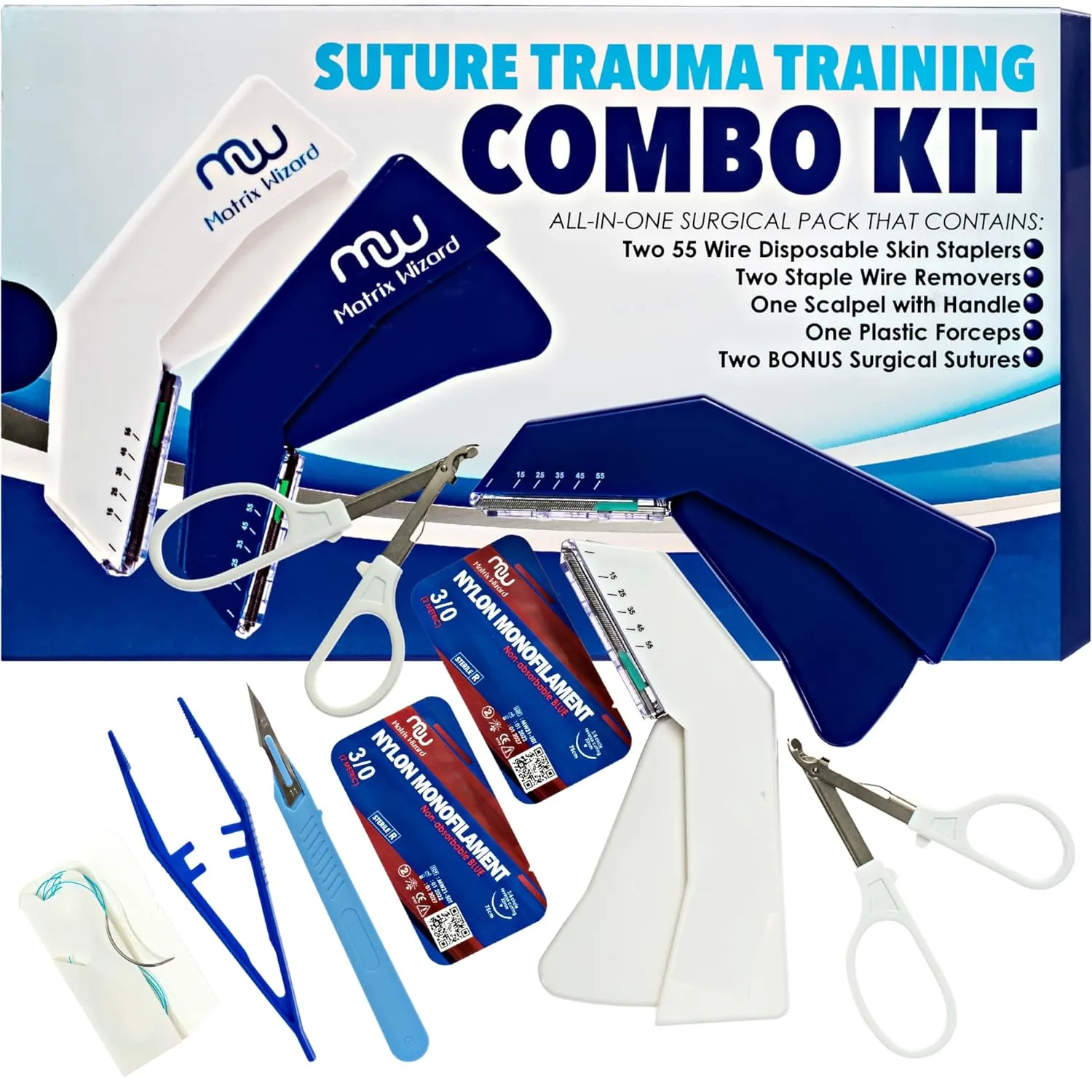 Advanced Sterile Suture Tool Kit - First Aid Field Emergency Practice Suture Thread with Needle, Disposable Clinical Rotation Stapler Training, Wound Closure Training Kit, Taxidermy, Anatomy Vet Use
