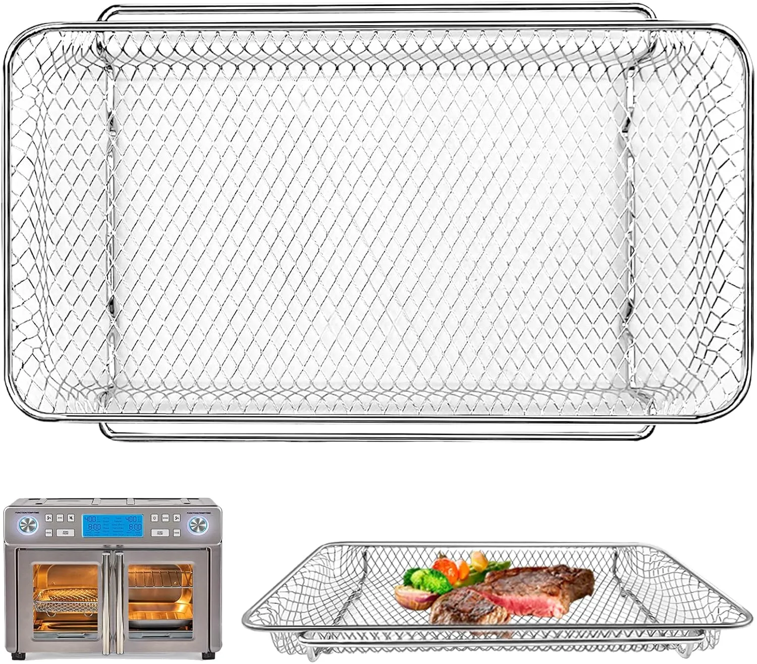 Air Fryer Basket Replacement for Emeril Lagasse Dual Zone 360 Air Fryer Oven 25 QT, 11.6" x 6.9" Non-stick Mesh Convection Toaster Oven Wire Rack Accessories Parts, Dishwasher Safe
