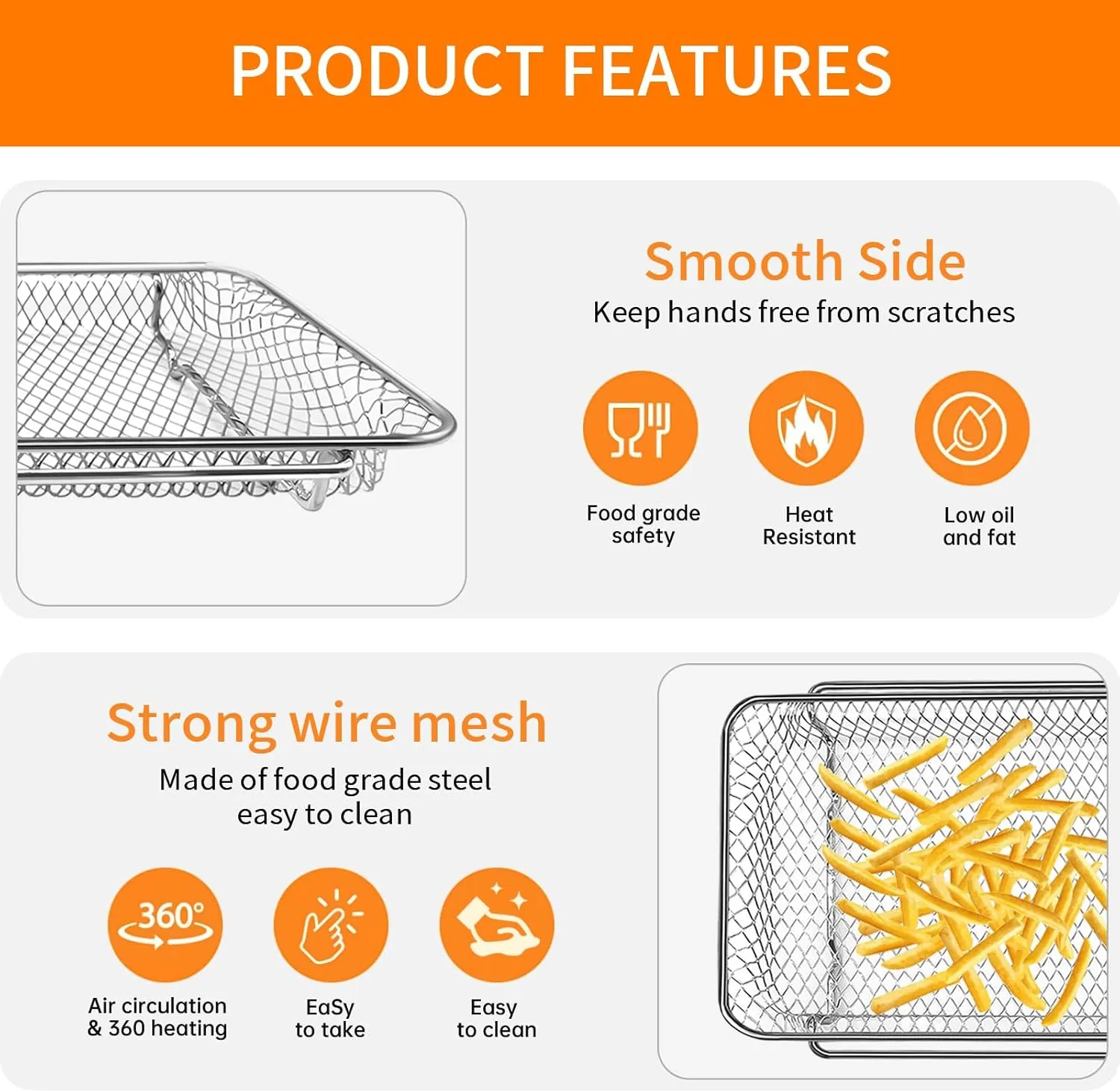 Air Fryer Basket Replacement for Emeril Lagasse Dual Zone 360 Air Fryer Oven 25 QT, 11.6" x 6.9" Non-stick Mesh Convection Toaster Oven Wire Rack Accessories Parts, Dishwasher Safe