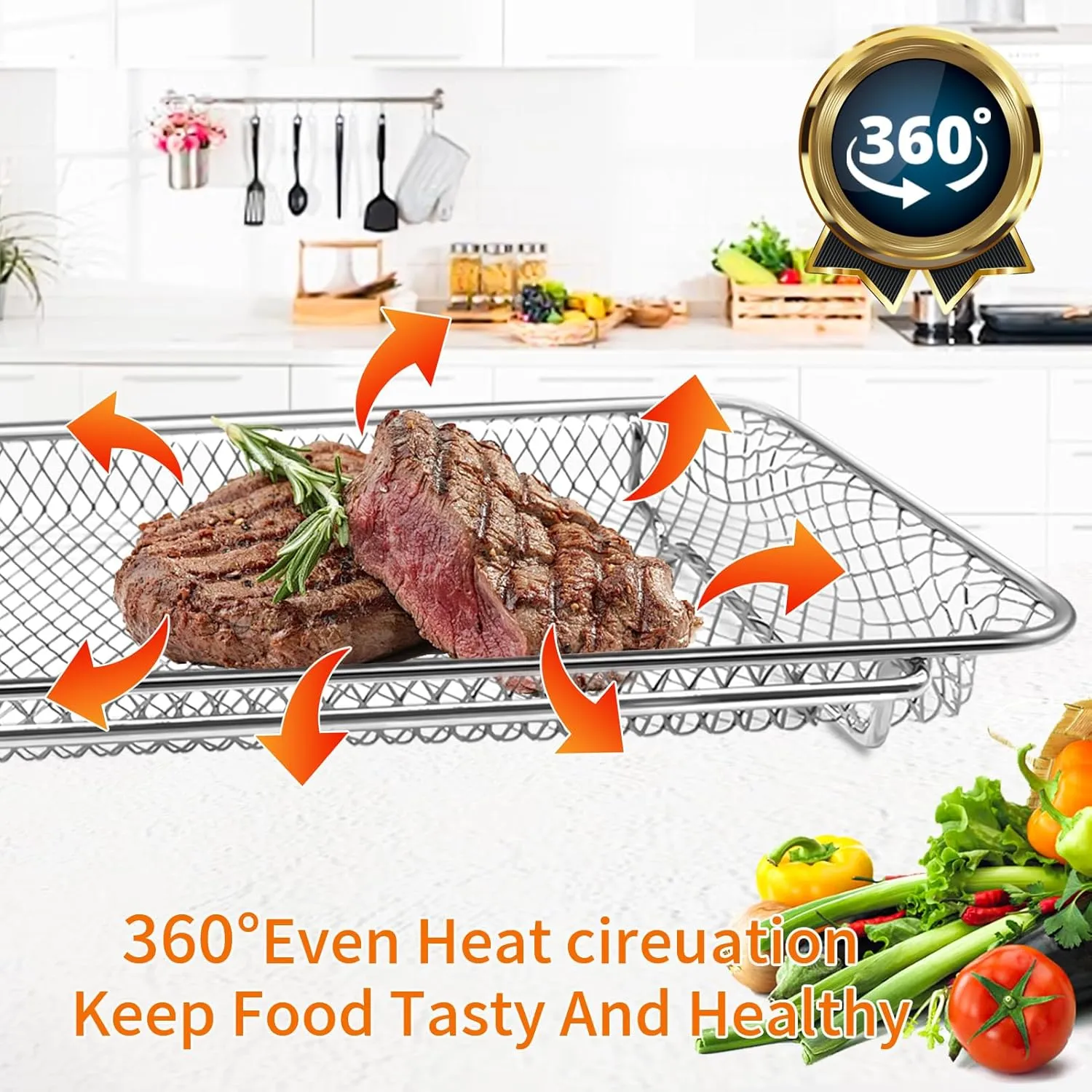 Air Fryer Basket Replacement for Emeril Lagasse Dual Zone 360 Air Fryer Oven 25 QT, 11.6" x 6.9" Non-stick Mesh Convection Toaster Oven Wire Rack Accessories Parts, Dishwasher Safe