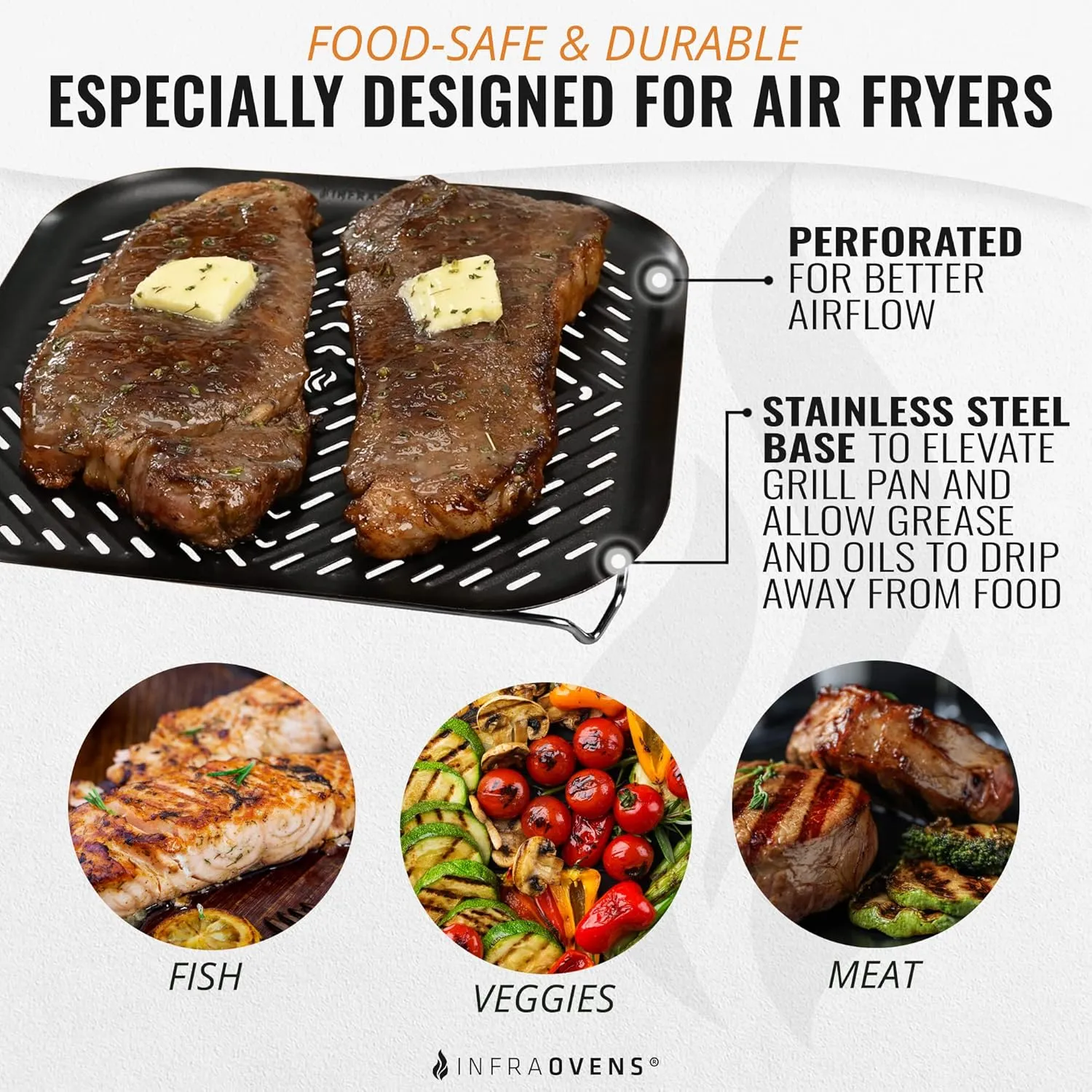 Air Fryer Grill Pan Accessories Compatible with Dash, Emeril Lagasse, Nuwave®, Philips   More, NonStick Air Fryer Pan, Cooking and Grilling Tray Accessory for Basket, Air Fryer Replacement Parts