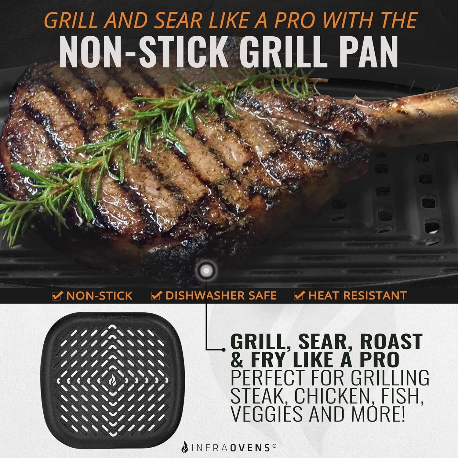 Air Fryer Grill Pan Accessories Compatible with Dash, Emeril Lagasse, Nuwave®, Philips   More, NonStick Air Fryer Pan, Cooking and Grilling Tray Accessory for Basket, Air Fryer Replacement Parts