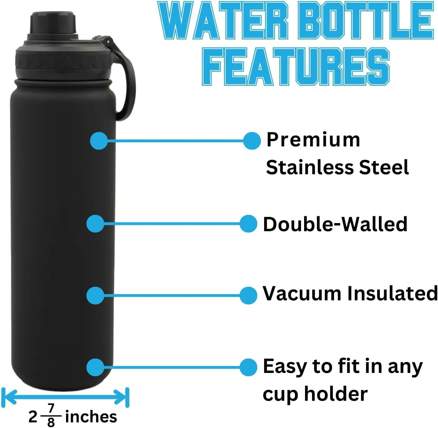 Alabama Water Bottle - Black Double Walled Stainless Steel 24 oz Keeps Drinks Cold or Hot