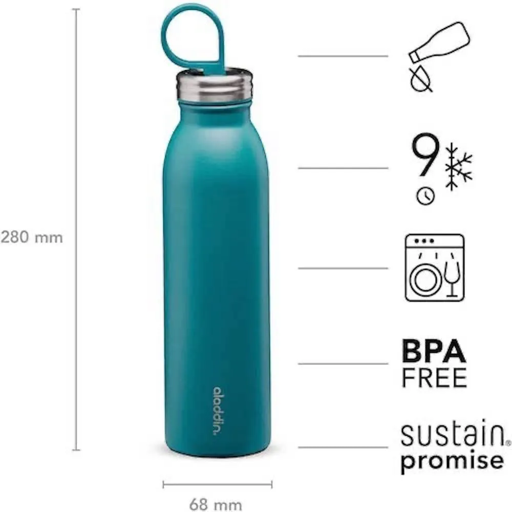 Aladdin Chilled Thermavac Stainless Steel Water Bottle 0.55L Aqua Blue – Insulated Metal Water Bottle - Keeps Cold for 9 Hours - BPA-Free Thermos Flask - Leakproof - Dishwasher Safe