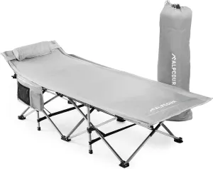 Alpcour Extra Large Camping Cot Heavy Duty Compact XL Bed in a Bag with Pillow for Adults & Kids – Portable Folding Steel Frame & Comfortable Lightweight Polyester – 75x28” – Weight Capacity 500 Lbs
