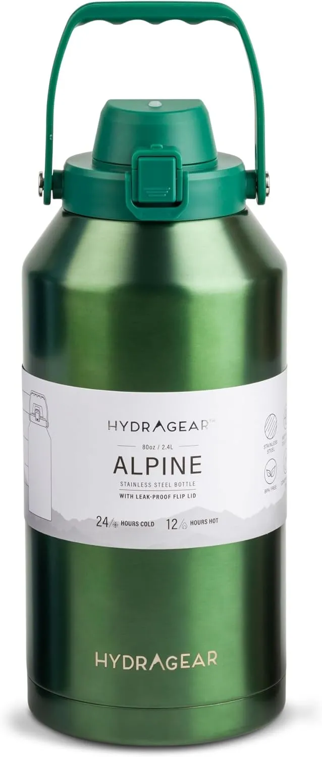 Alpine Insulated Stainless Steel Bottle with Leak-Proof Flip Lid - 80 Oz - Matte Matcha