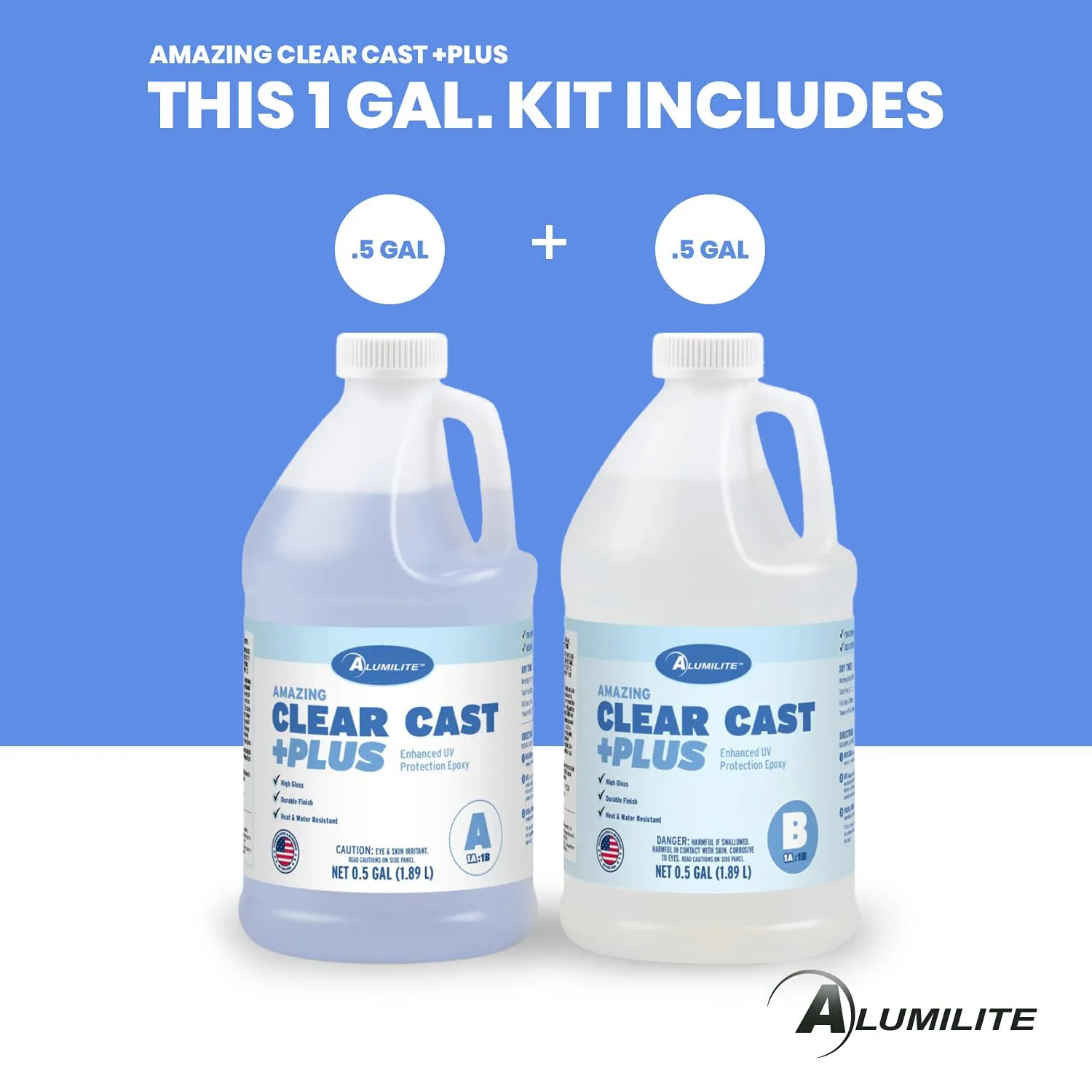 Alumilite Amazing Clear Cast Plus (1 Gal) Food Safe High-Gloss Epoxy Resin with UV Resistance, Perfect for Countertops, Coatings, Castings, Jewelry, Art, & DIY Projects Compatible with Dyes & Inks