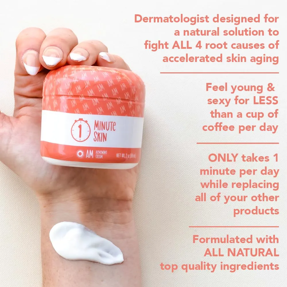AM Collagen Eye and Face Cream w/Zinc Oxide Sunscreen - Anti-Aging Lift - First All Natural Recipe to aid Glow, Renewal & Moisturize - Advanced Beauty Serum - 2 Oz (59 ml)