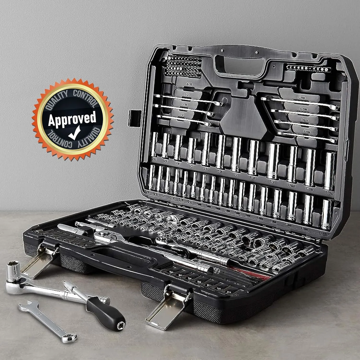 Amazon Basics Mechanic's Socket Tool Set With Case, SAE and Metric Sizes, 201-Piece