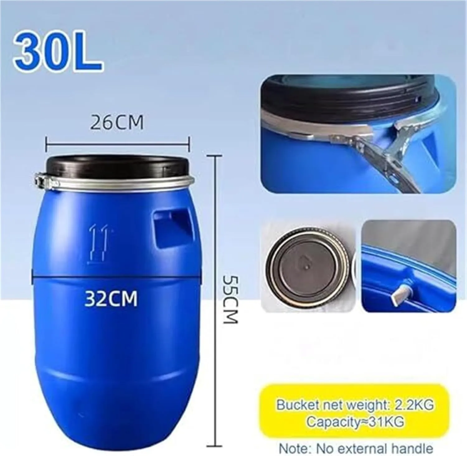 AMAZWI 30L/50L/60L/100L/120L/160L/200L Outdoor Water Tank,Thick Plastic Water Storage Container Portable Water Container Home Storage Bucket Camping Water Storage(30L)