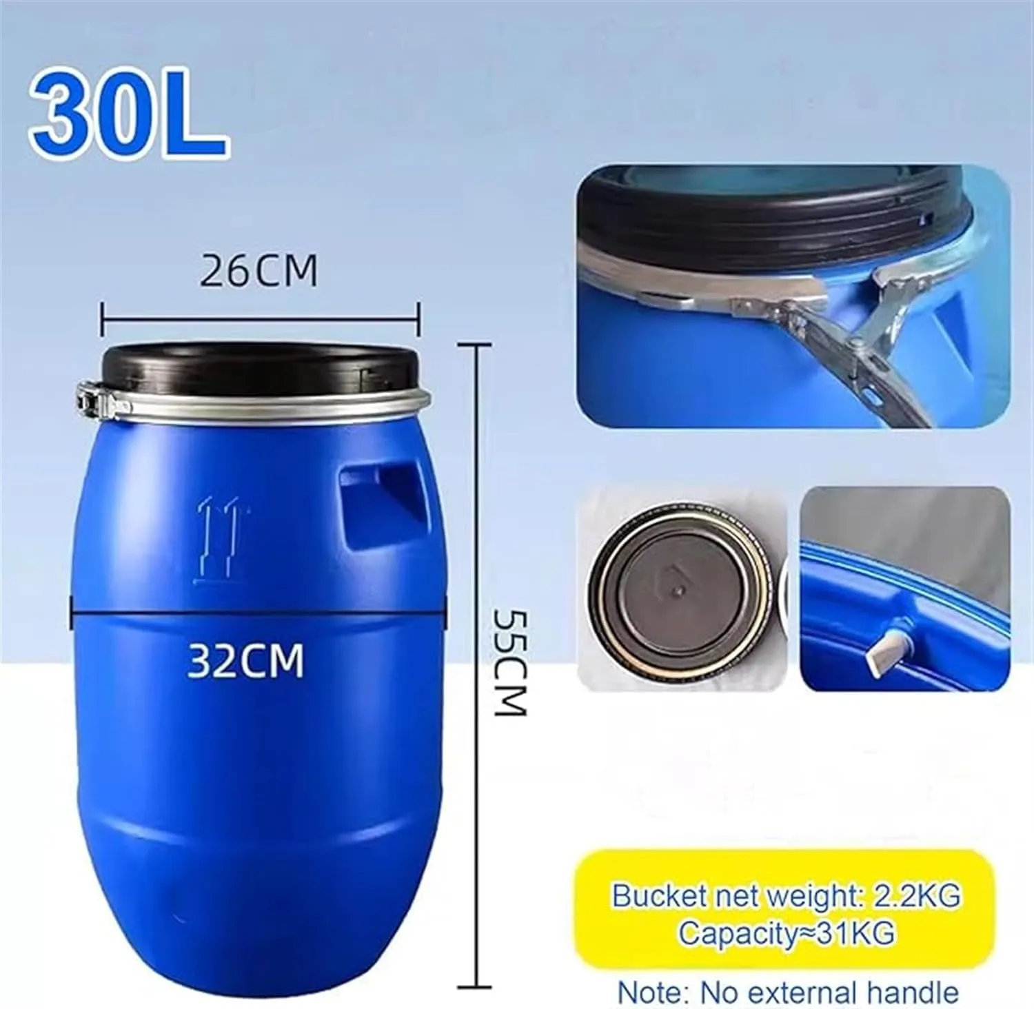 AMAZWI Blue 30L/50L/60L/100L/120L/160L/200L Outdoor Water Tank,Thick Plastic Water Storage Container Portable Water Container Home Storage Bucket Camping Water Storage(30L)
