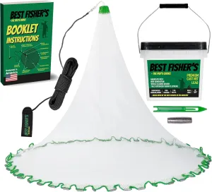 American Pro Cast Net - 4ft/6ft/8ft/10ft/12ft - 3/8" Mesh - Real Lead 1-lbs/ft Double Line - 2024 Upgraded & Optimized - Old Salt Premium Cast Nets for Fishing - E-Book & Utility Box Included