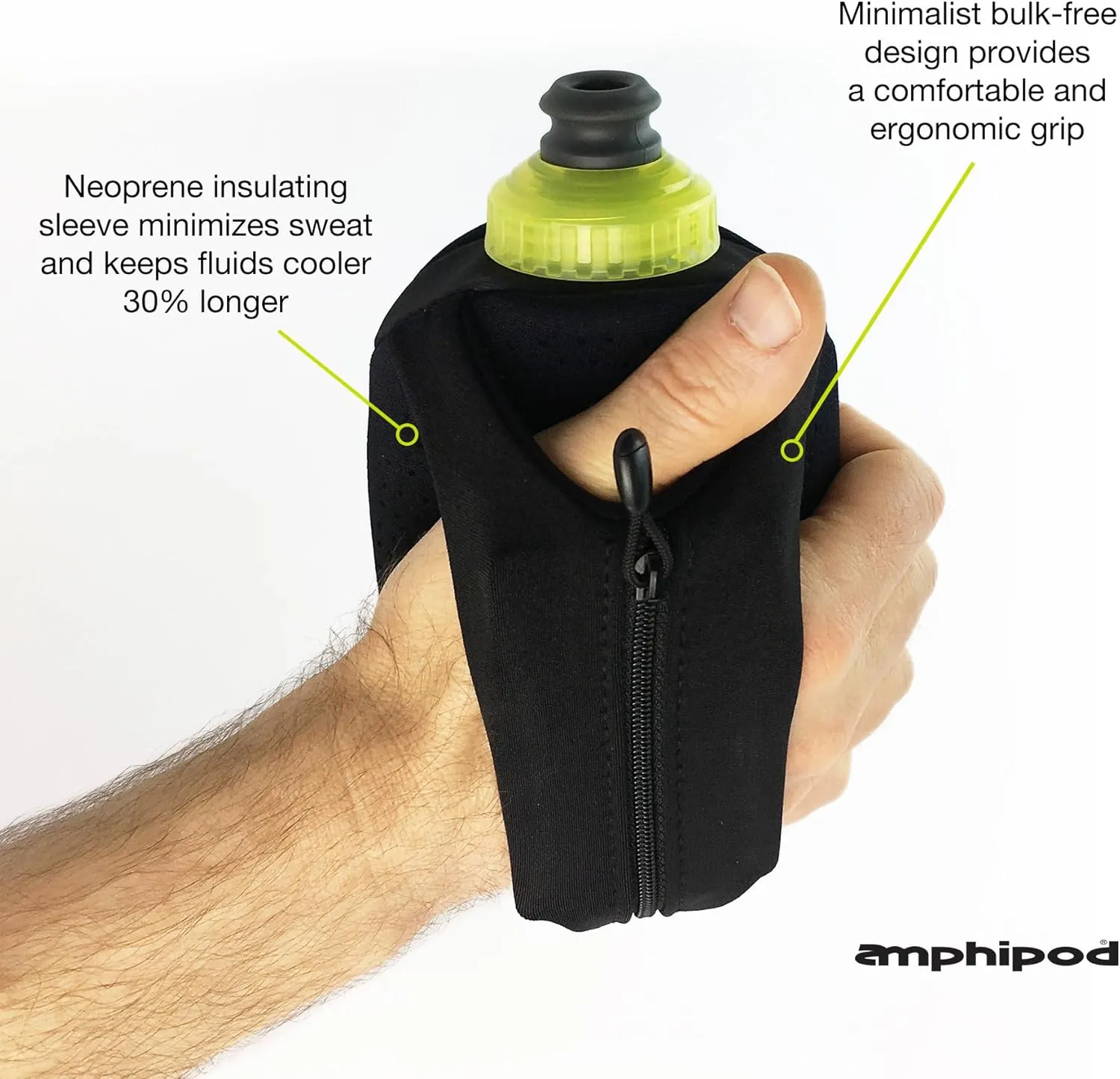 Amphipod Hydraform Ergo-Lite Handheld Water Bottle, BPA-Free Minimalist Insulated Hydration for Ultra-Running & Walking - Charcoal - 20 oz