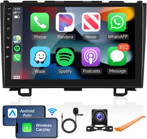 Android Car Stereo for Honda CRV 2007-2011 with Wireless Carplay/Android Auto with WiFi GPS Navigation, 9" Touchscreen Bluetooth Car Radio Support USB FM/RDS Backup Camera Steering Wheel Control