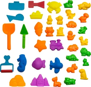 Animal Sand Molds & Tools Kit (36 Pcs) - Works with Other Sand Brands - Includes: 10 Dinosaurs, 10 Animals, 12 Beach Molds & 4 Tools
