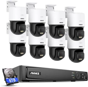 ANNKE 3K PoE Security Camera System, 5-in-1 16CH 12MP NVR, 8X 3K 340°Pan 110°Tilt PoE Cams with PT Auto-Tracking, 2-Way Audio, Color Night Vision, 2.8mm Lens for Home Surveillance (6TB HDD Included)