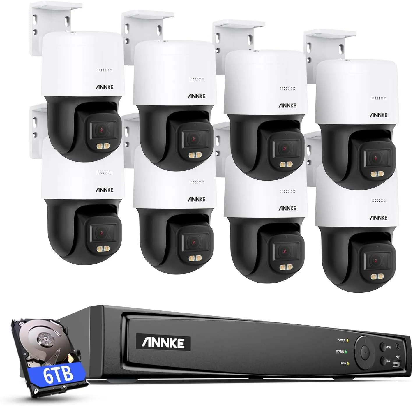 ANNKE 3K PoE Security Camera System, 5-in-1 16CH 12MP NVR, 8X 3K 340°Pan 110°Tilt PoE Cams with PT Auto-Tracking, 2-Way Audio, Color Night Vision, 2.8mm Lens for Home Surveillance (6TB HDD Included)